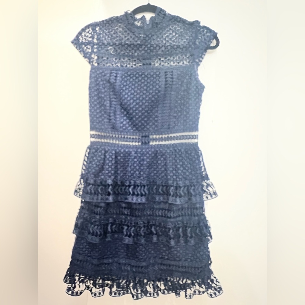 Elegant Blue Lace Mini Dress